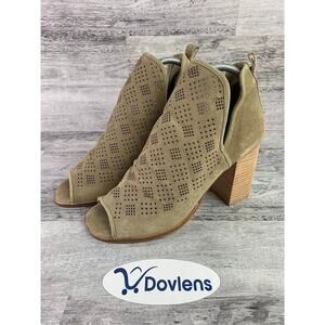 Chinese Laundry Womens Peep Toe Ankle Booties Perforated Suede Block Heel Sz 9.5